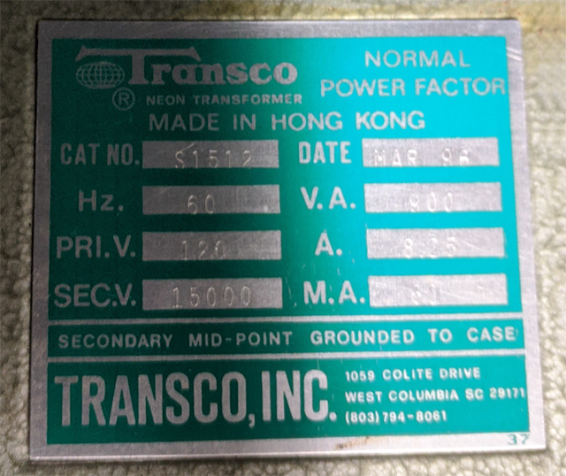Transco NEON TRANSFORMER